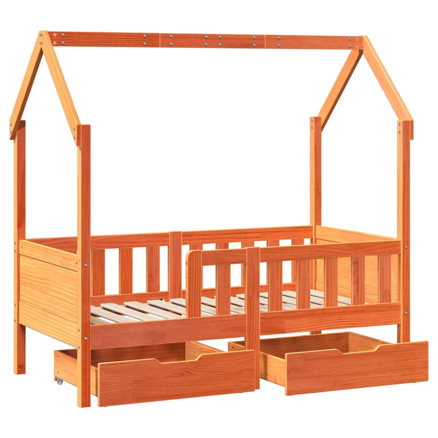 Kinderbedframe met lades 80x160 cm massief grenenhout