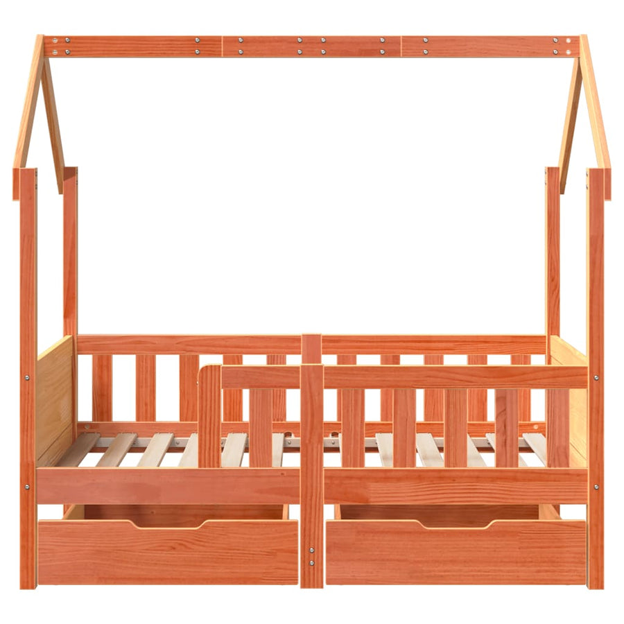 Kinderbedframe met lades 70x140 cm massief grenenhout