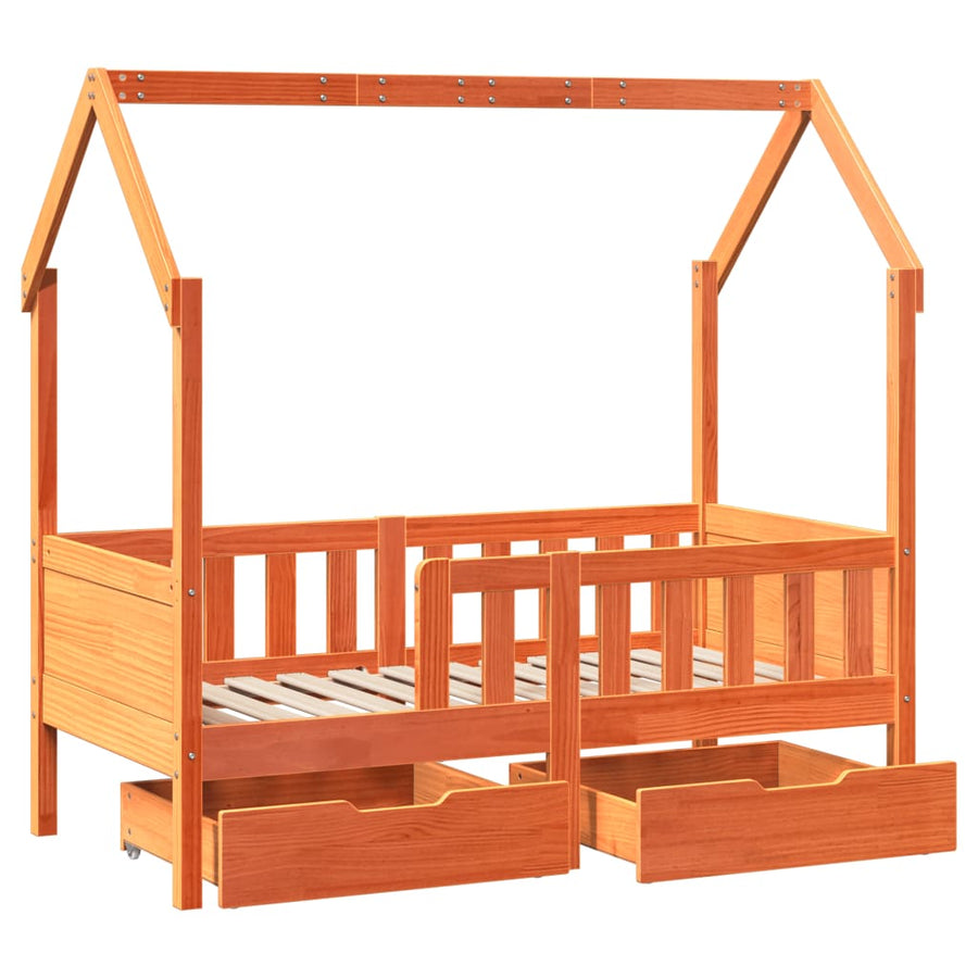 Kinderbedframe met lades 70x140 cm massief grenenhout