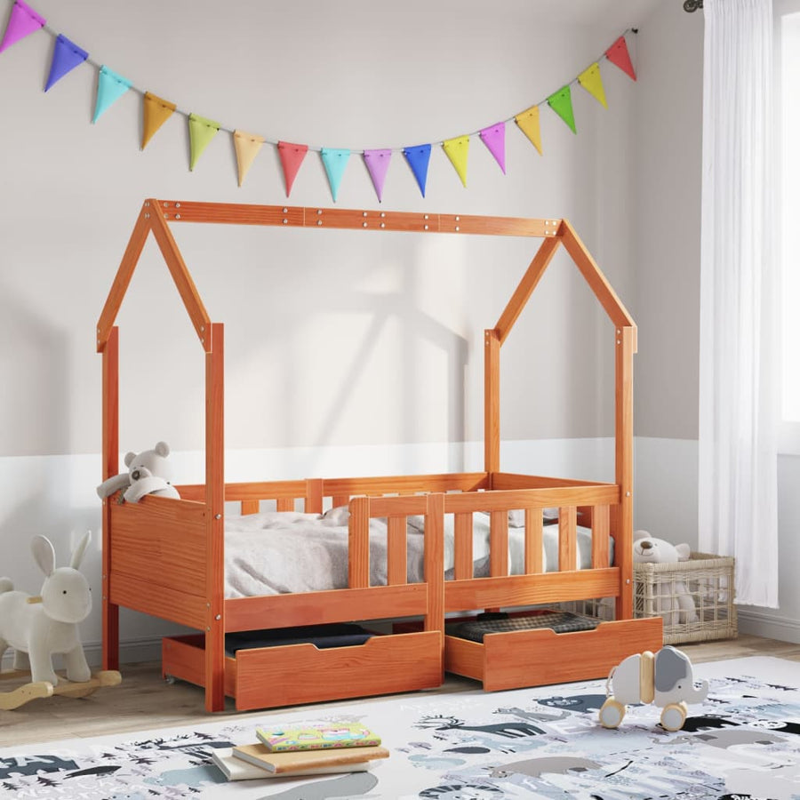 Kinderbedframe met lades 70x140 cm massief grenenhout