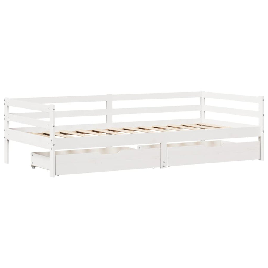 Slaapbank met lades 90x200 cm massief grenenhout wit