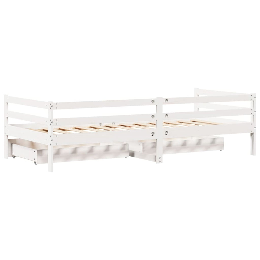 Slaapbank met lades 90x200 cm massief grenenhout wit