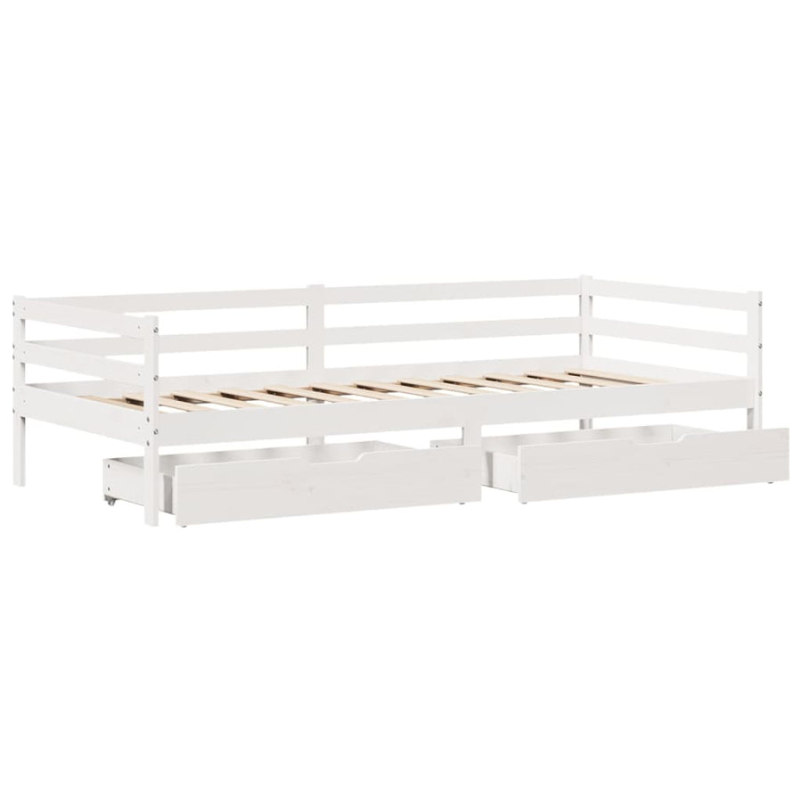 Slaapbank met lades 90x200 cm massief grenenhout wit