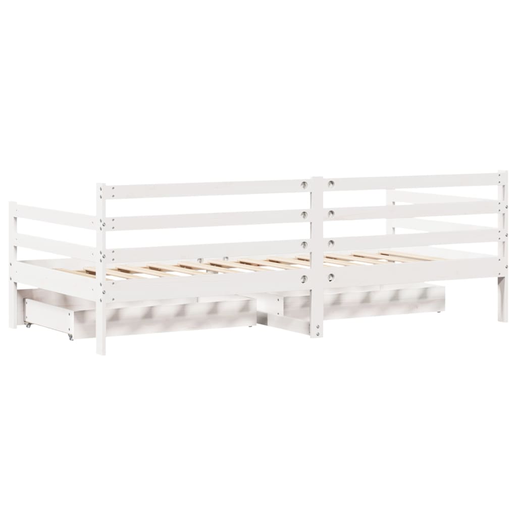 Slaapbank met lades 90x200 cm massief grenenhout wit