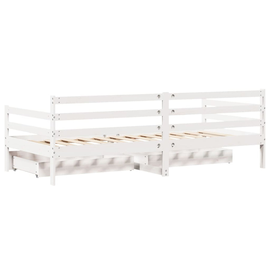 Slaapbank met lades 90x200 cm massief grenenhout wit