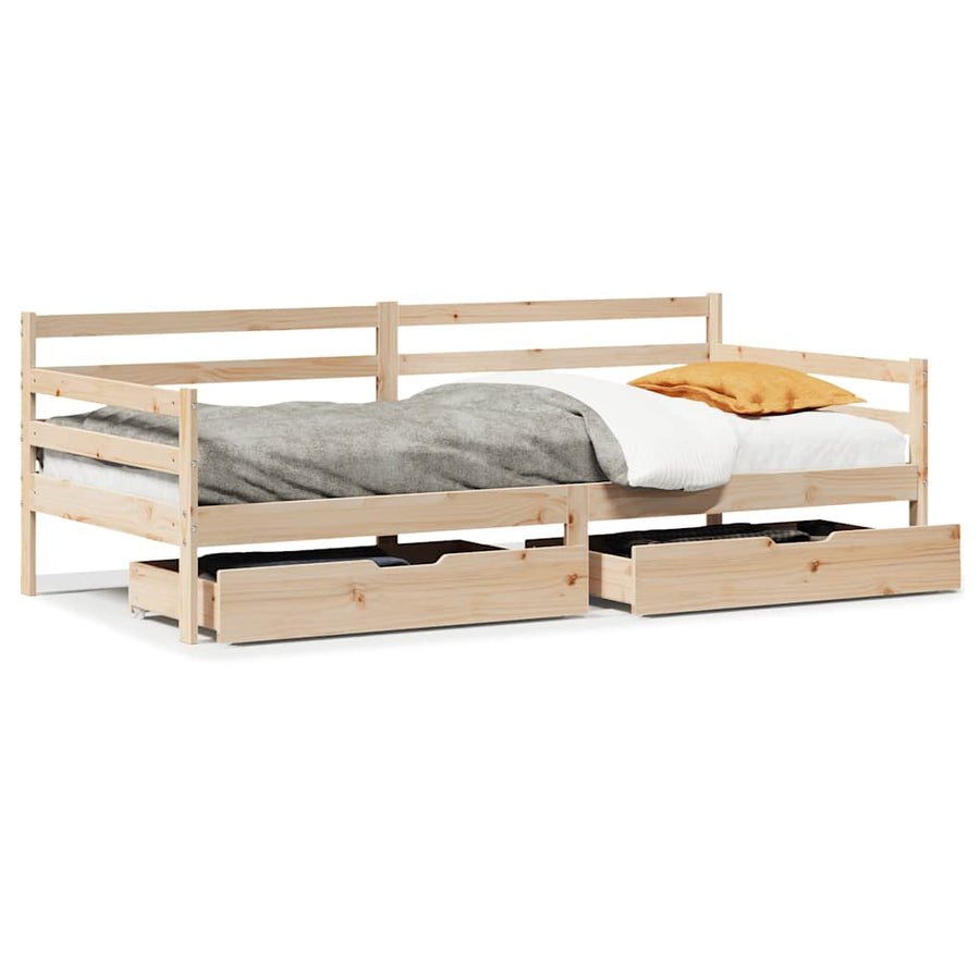 Slaapbank met lades 90x190 cm massief grenenhout