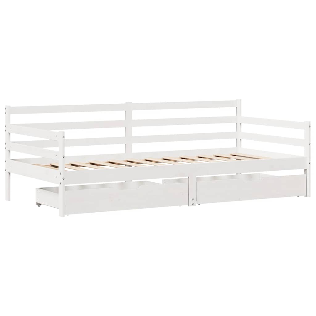 Slaapbank met lades 90x190 cm massief grenenhout wit