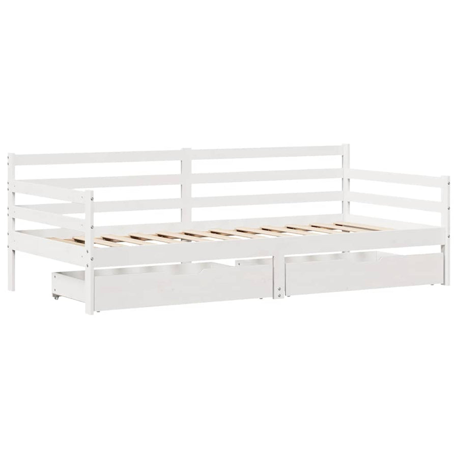Slaapbank met lades 90x190 cm massief grenenhout wit