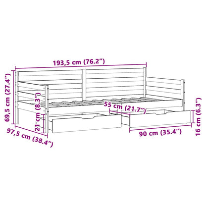 Slaapbank met lades 90x190 cm massief grenenhout wit