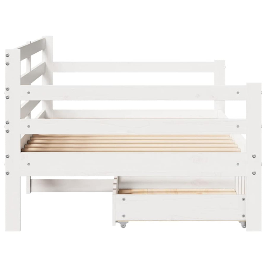 Slaapbank met lades 90x190 cm massief grenenhout wit