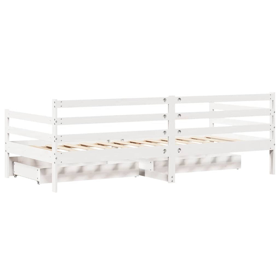 Slaapbank met lades 90x190 cm massief grenenhout wit