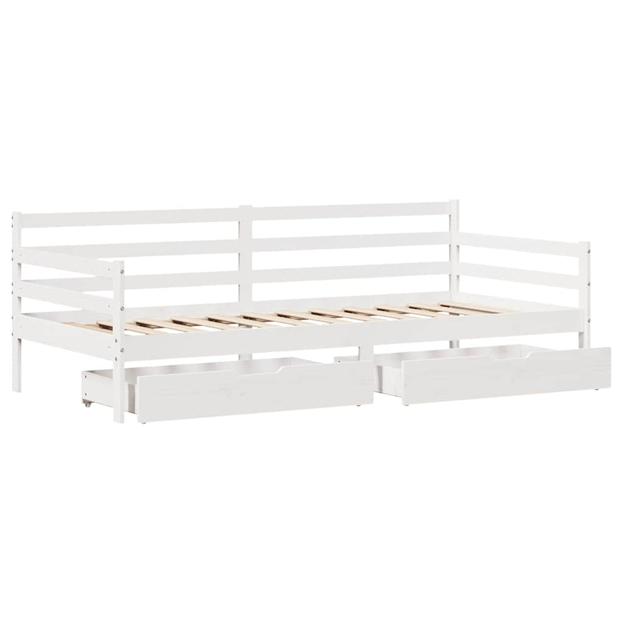 Slaapbank met lades 90x190 cm massief grenenhout wit