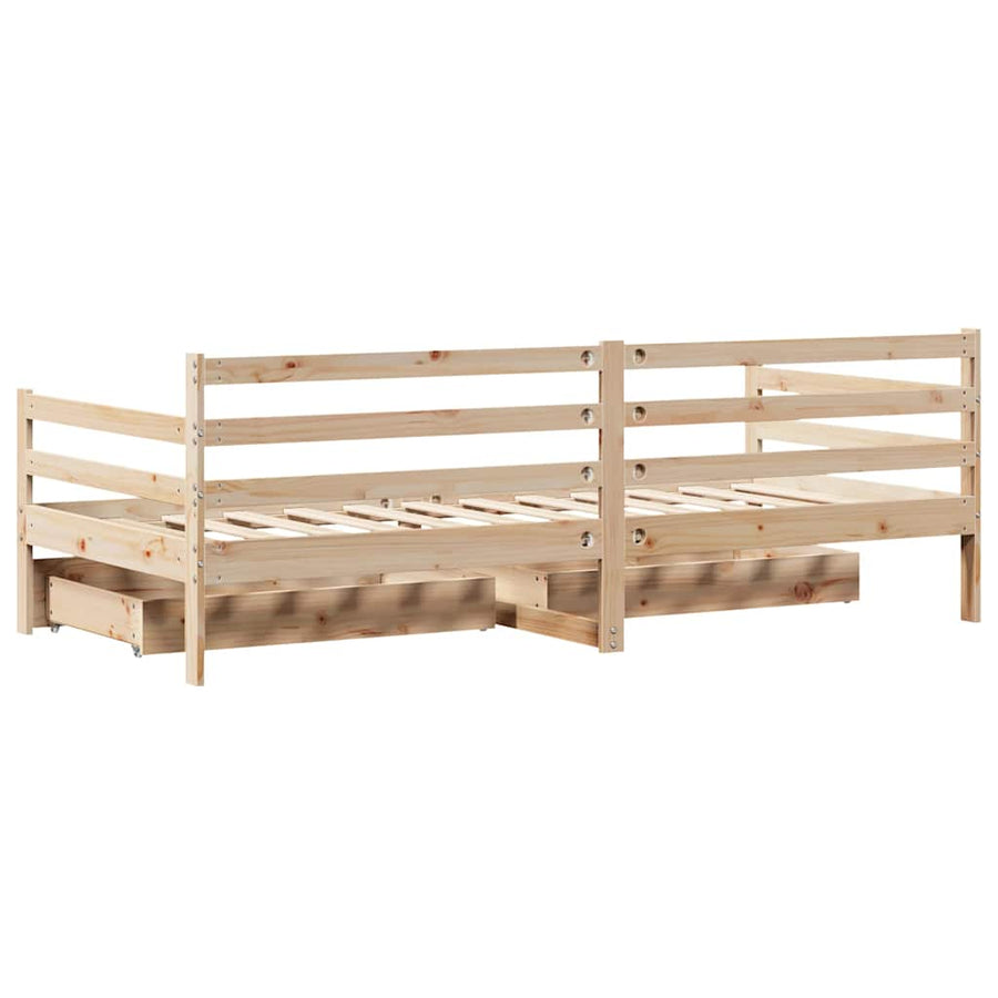 Slaapbank met lades 80x200 cm massief grenenhout wit
