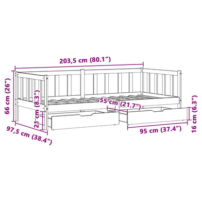Slaapbank met lades 90x200 cm massief grenenhout wit