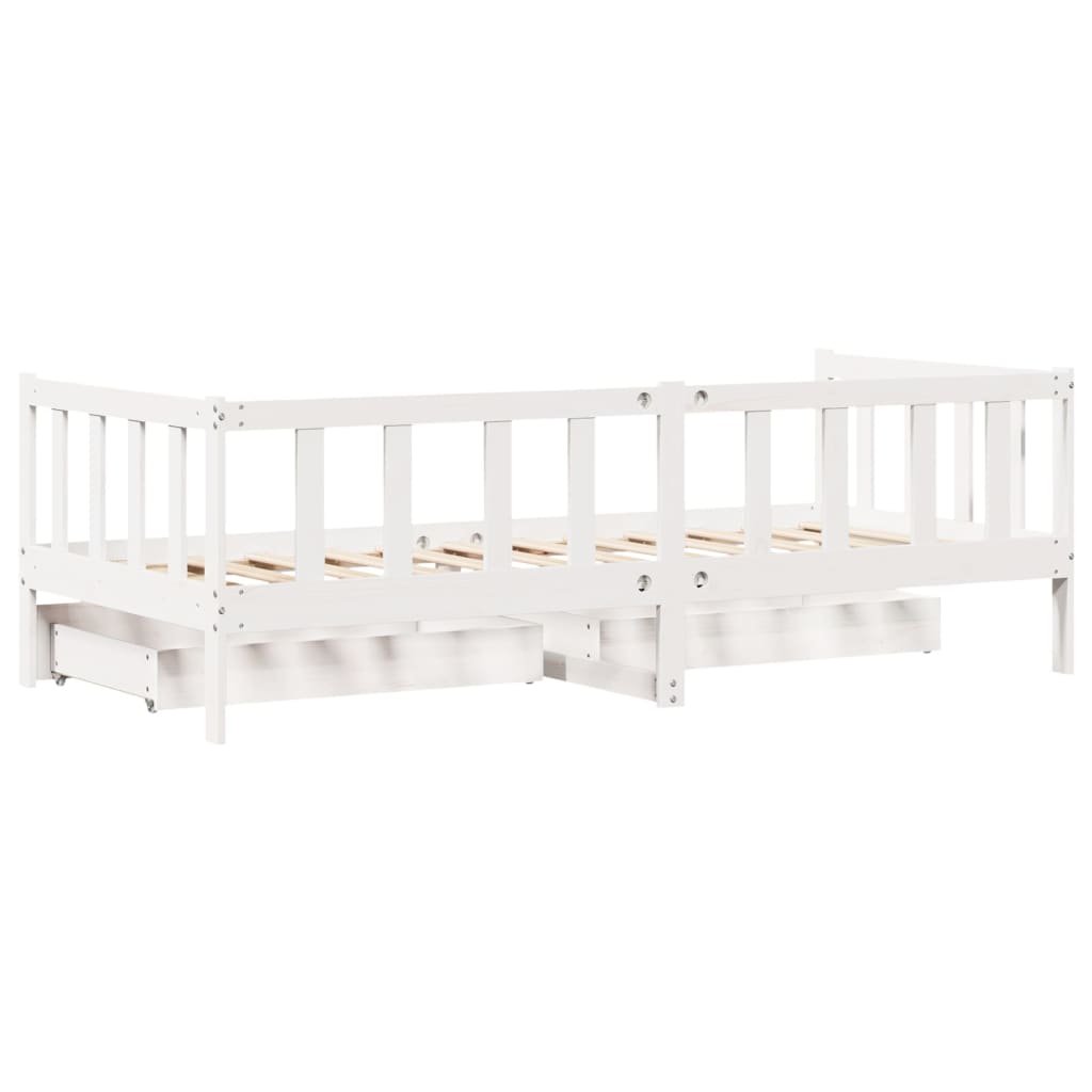 Slaapbank met lades 90x200 cm massief grenenhout wit