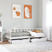 Slaapbank 90x200 cm massief grenenhout wit met lades