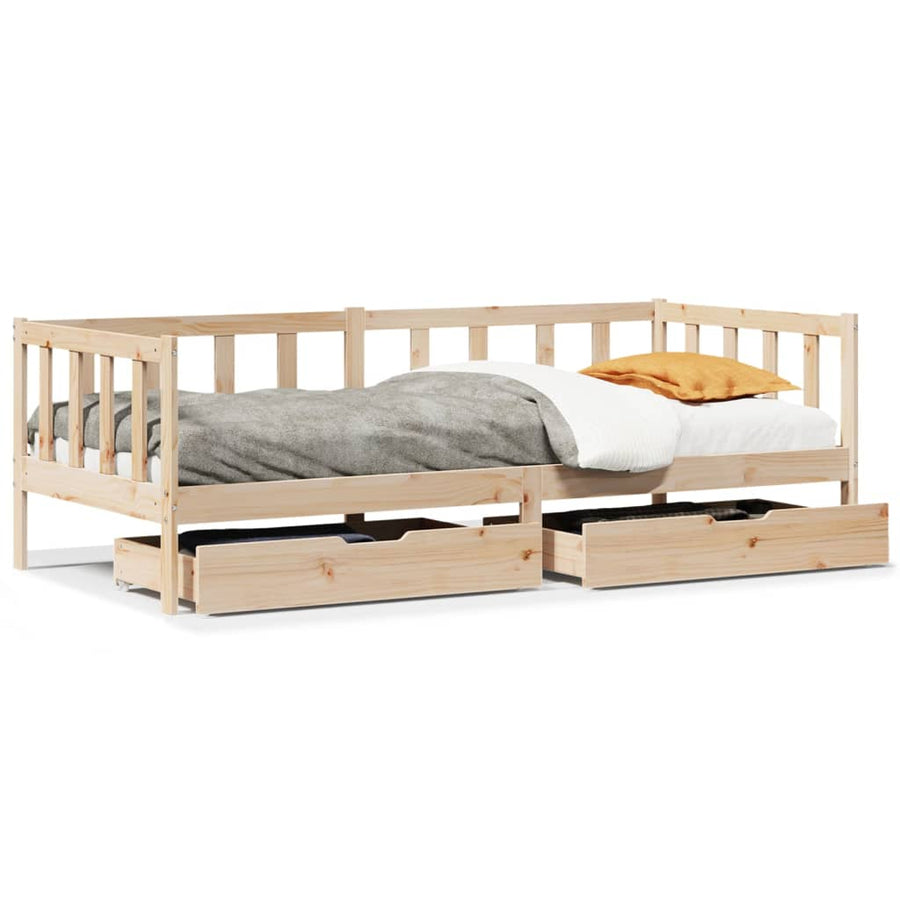 Slaapbank met lades 90x190 cm massief grenenhout