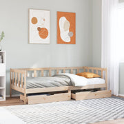 Slaapbank massief grenenhout met lades 90x190 cm