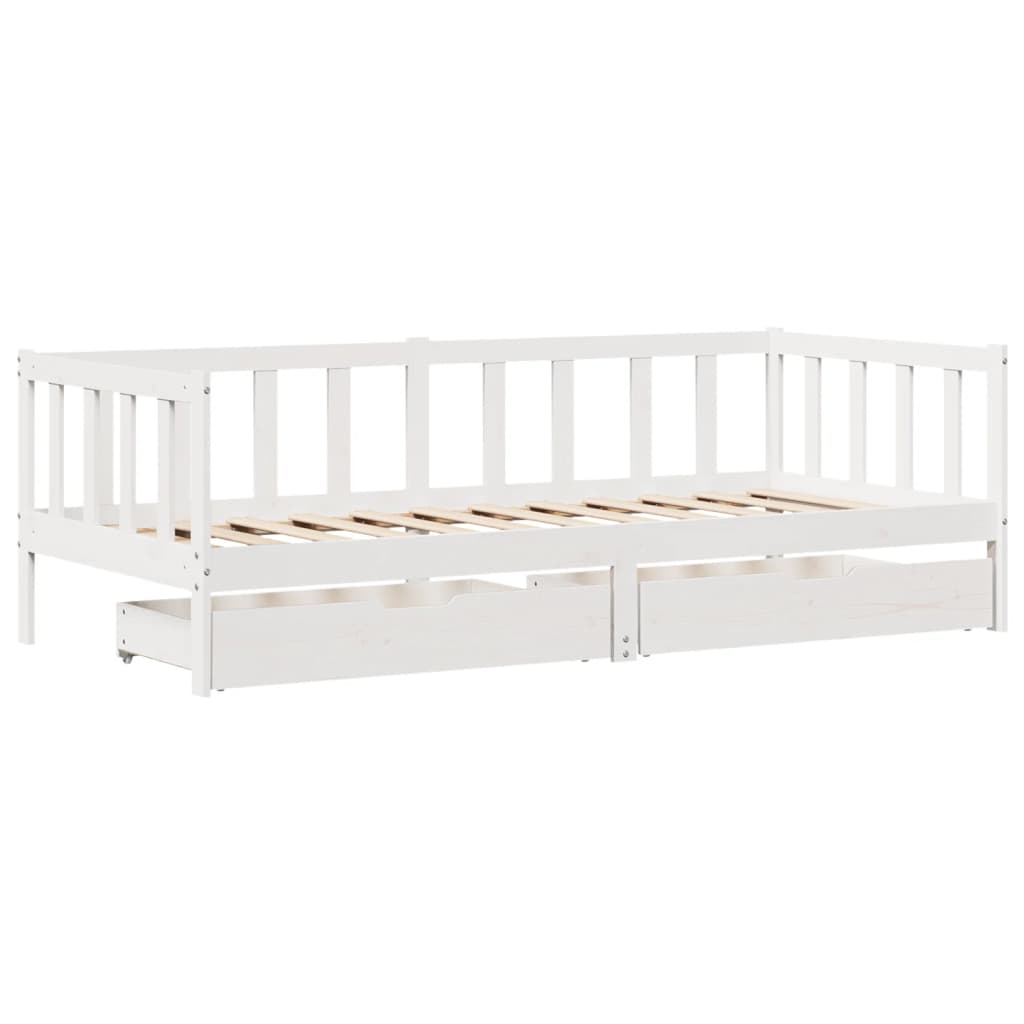 Slaapbank met lades 90x190 cm massief grenenhout wit