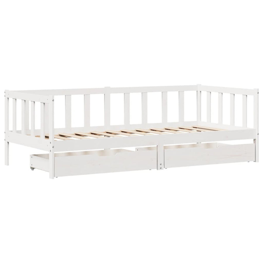 Slaapbank met lades 90x190 cm massief grenenhout wit