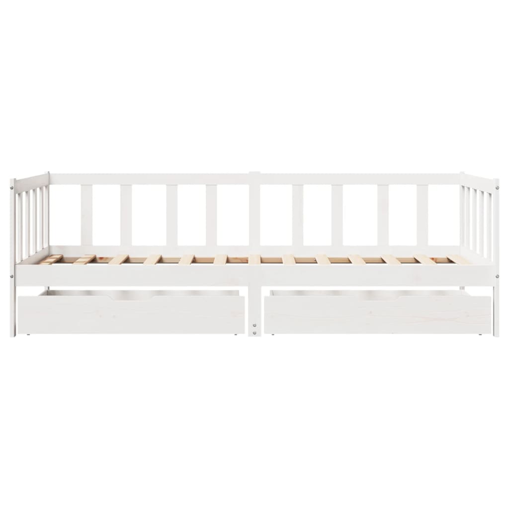 Slaapbank met lades 90x190 cm massief grenenhout wit