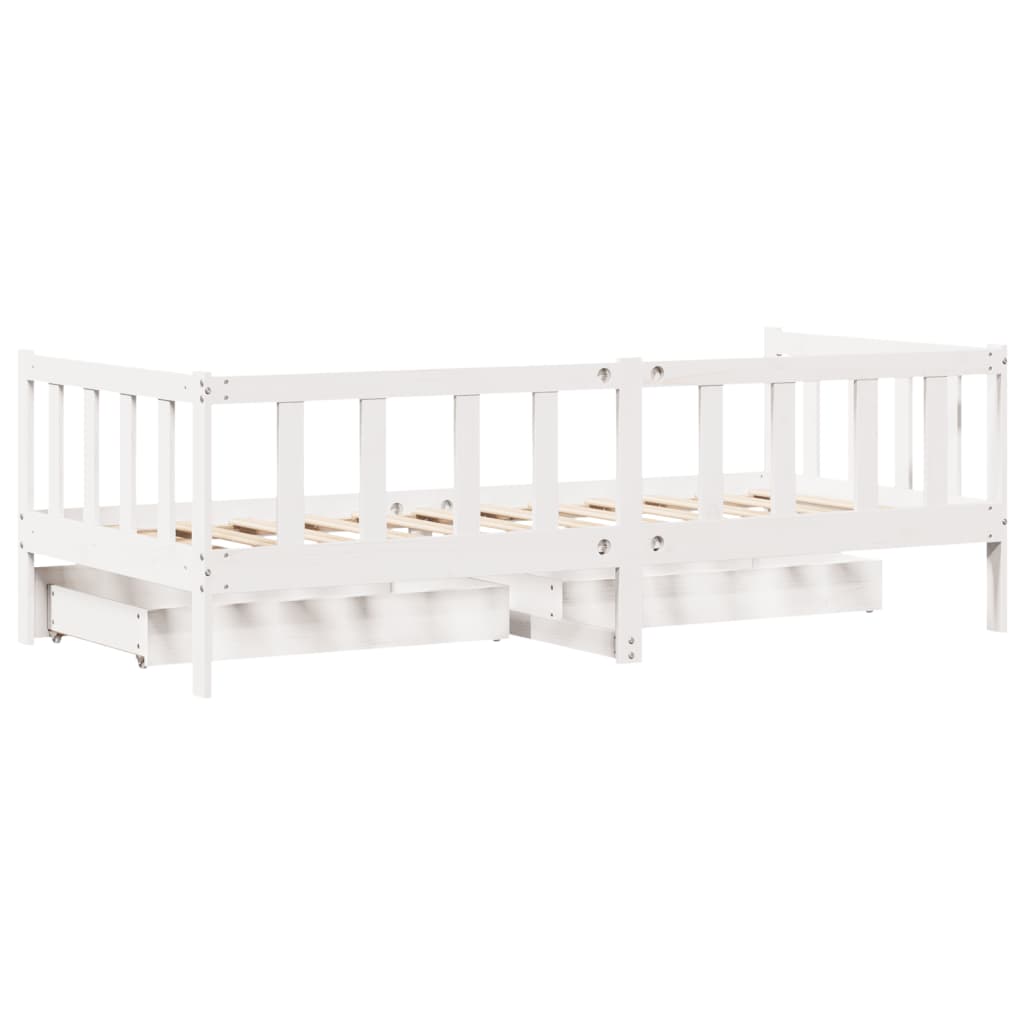 Slaapbank met lades 90x190 cm massief grenenhout wit