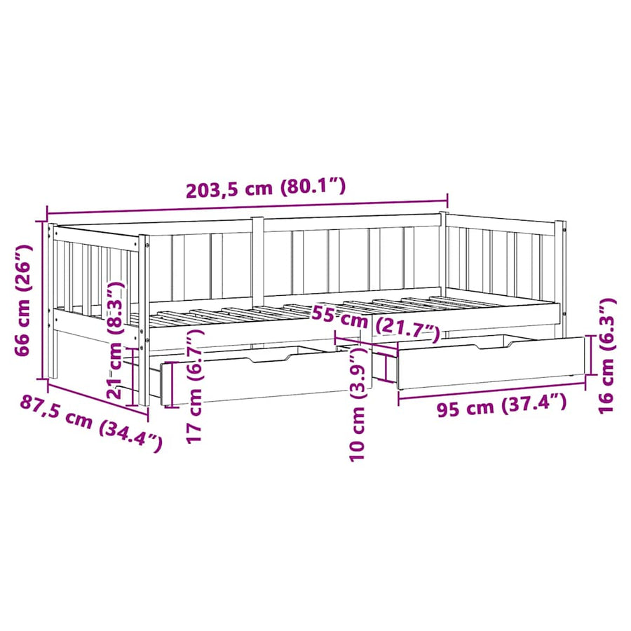 Slaapbank Met Lades Massief Grenenhout 80 x 200 cm Wit