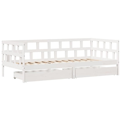 Slaapbank met lades 90x200 cm massief grenenhout wit