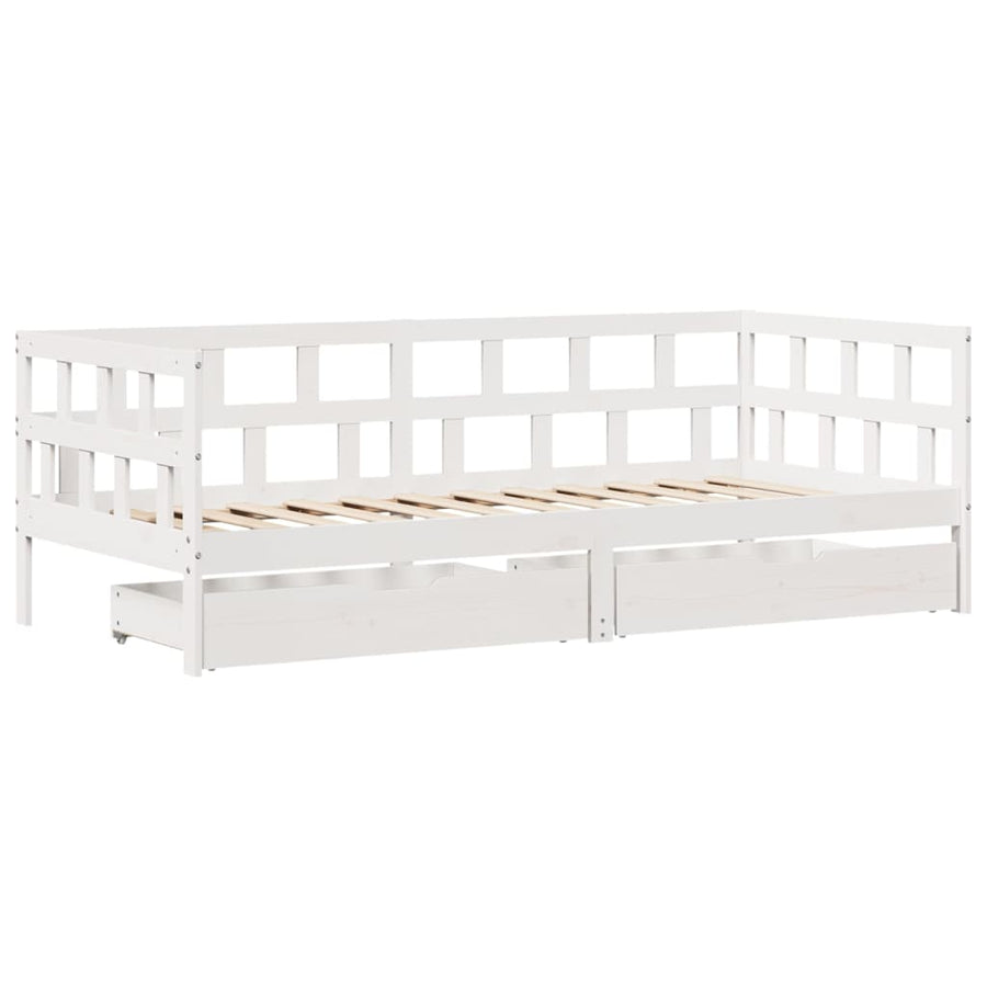 Slaapbank met lades 90x200 cm massief grenenhout wit