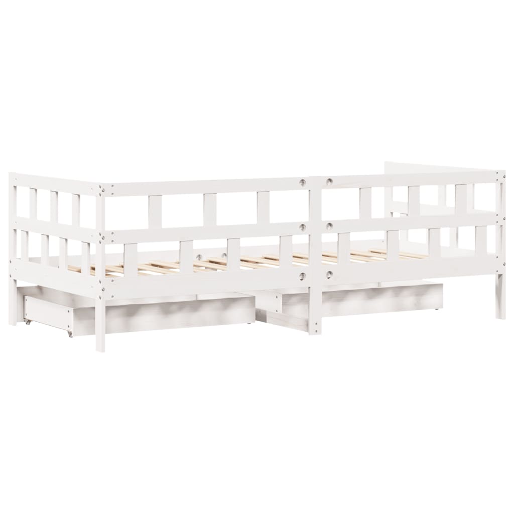Slaapbank met lades 90x200 cm massief grenenhout wit