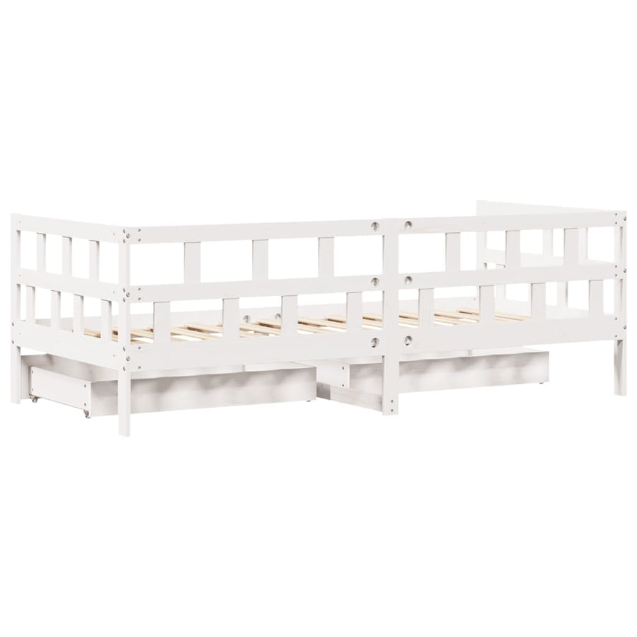 Slaapbank met lades 90x200 cm massief grenenhout wit