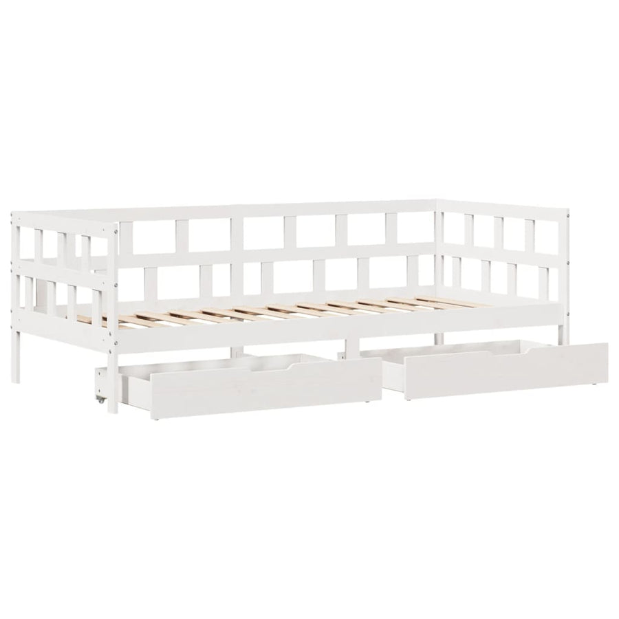 Slaapbank met lades 90x200 cm massief grenenhout wit