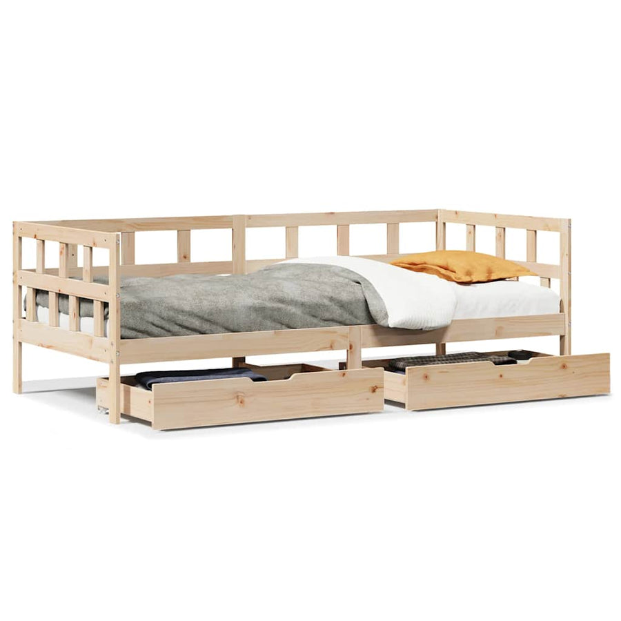 Slaapbank Met Lades Massief Grenenhout 90 x 190 cm Naturel
