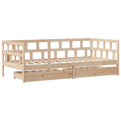 Slaapbank Met Lades Massief Grenenhout 90 x 190 cm Naturel