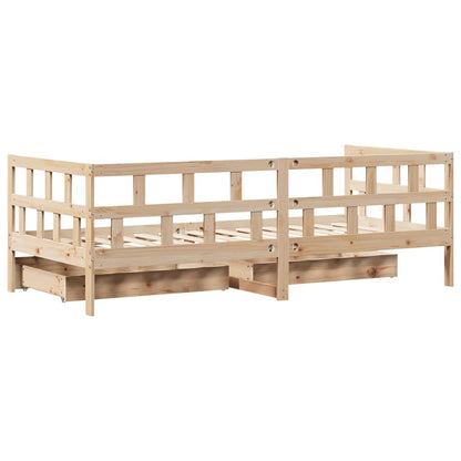 Slaapbank Met Lades Massief Grenenhout 90 x 190 cm Naturel