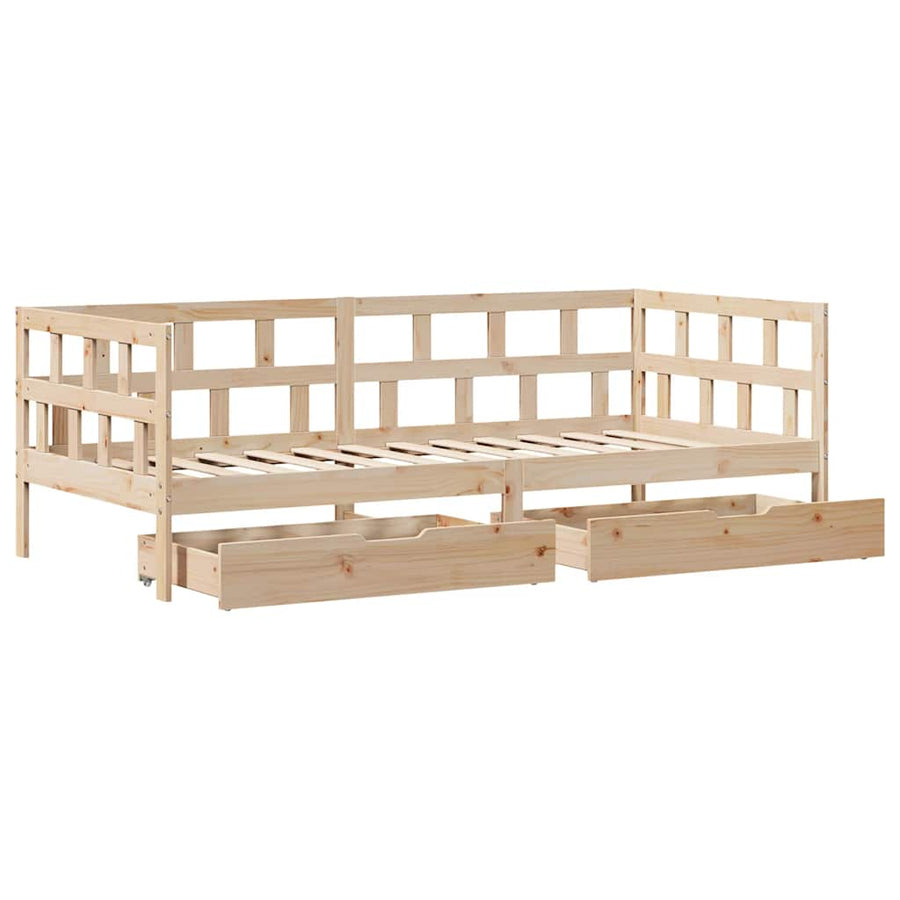 Slaapbank Met Lades Massief Grenenhout 90 x 190 cm Naturel