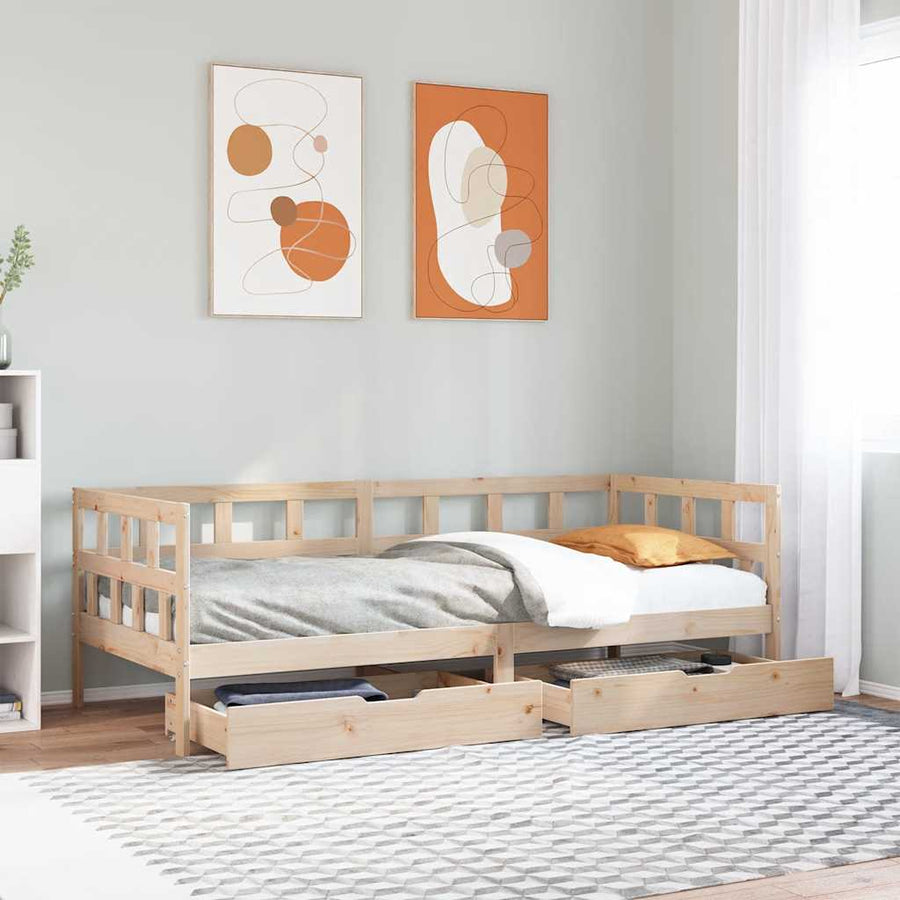 Slaapbank Met Lades Massief Grenenhout 90 x 190 cm Naturel