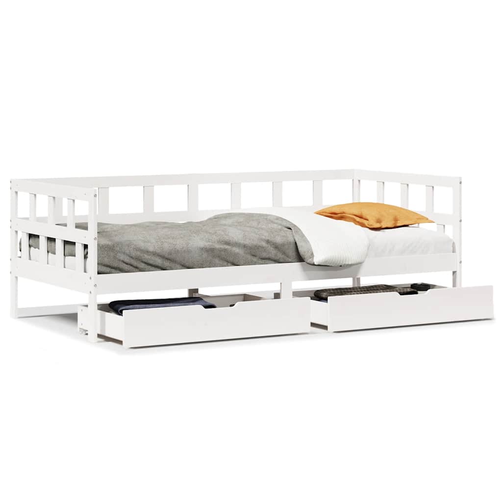 Slaapbank Met Lades Massief Grenenhout 90 x 190 cm Wit