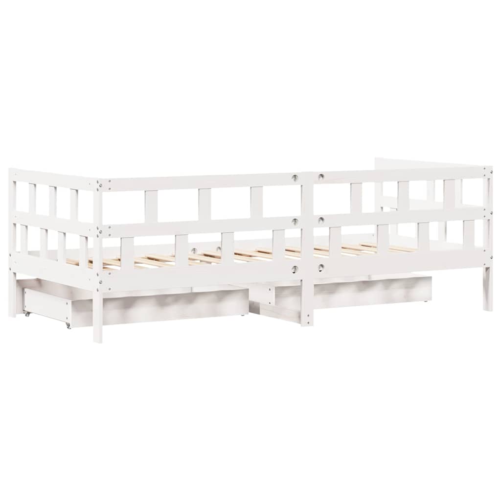 Slaapbank Met Lades Massief Grenenhout 90 x 190 cm Wit