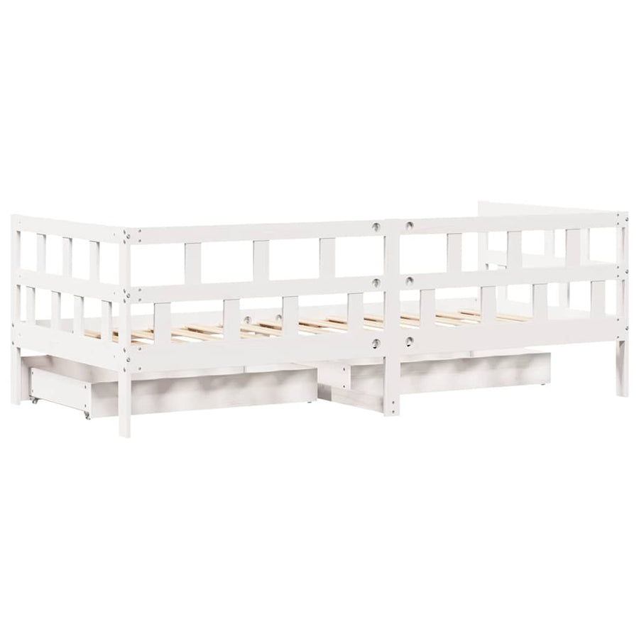 Slaapbank Met Lades Massief Grenenhout 90 x 190 cm Wit