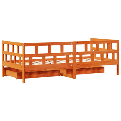 Slaapbank met lades 90x200 cm massief grenenhout wasbruin