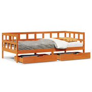 Slaapbank 90x200 cm massief grenenhout wasbruin met lades
