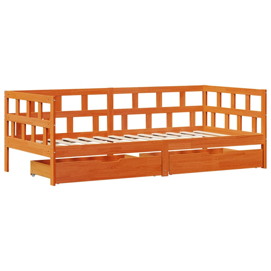 Slaapbank met lades 80x200 cm massief grenenhout wasbruin