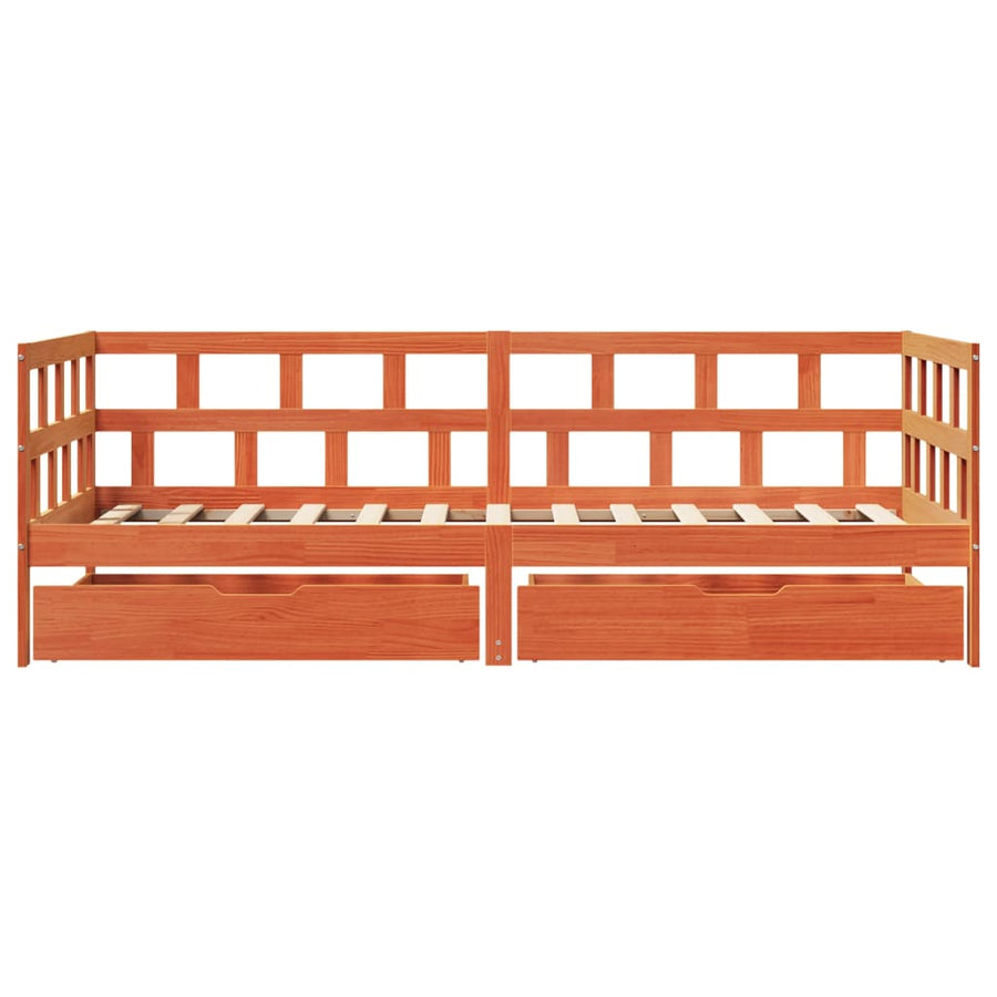Slaapbank met lades 80x200 cm massief grenenhout wasbruin