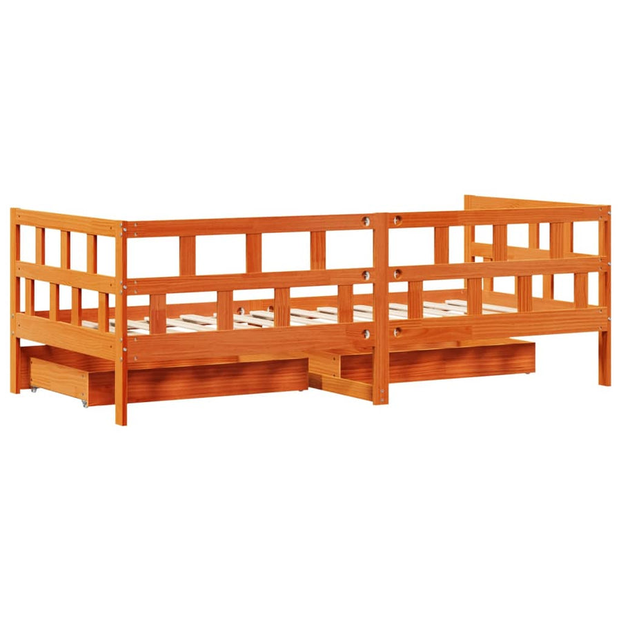 Slaapbank met lades 80x200 cm massief grenenhout wasbruin