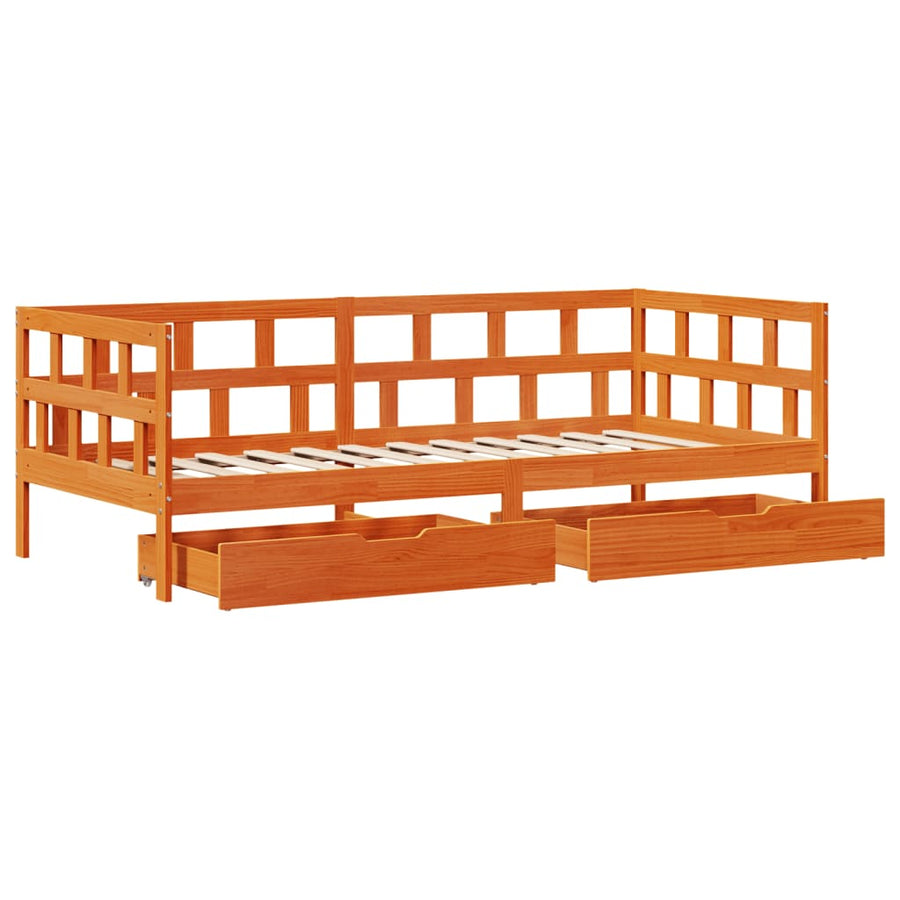Slaapbank met lades 80x200 cm massief grenenhout wasbruin