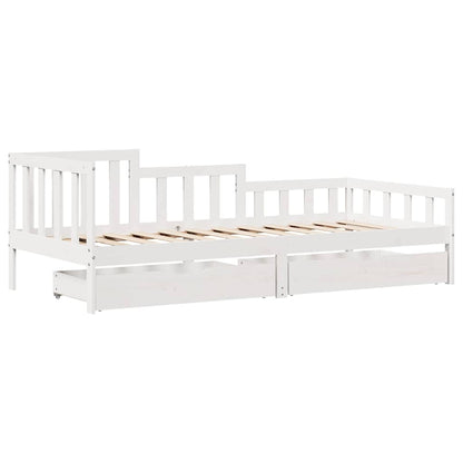 Slaapbank met lades 90x200 cm massief grenenhout wit