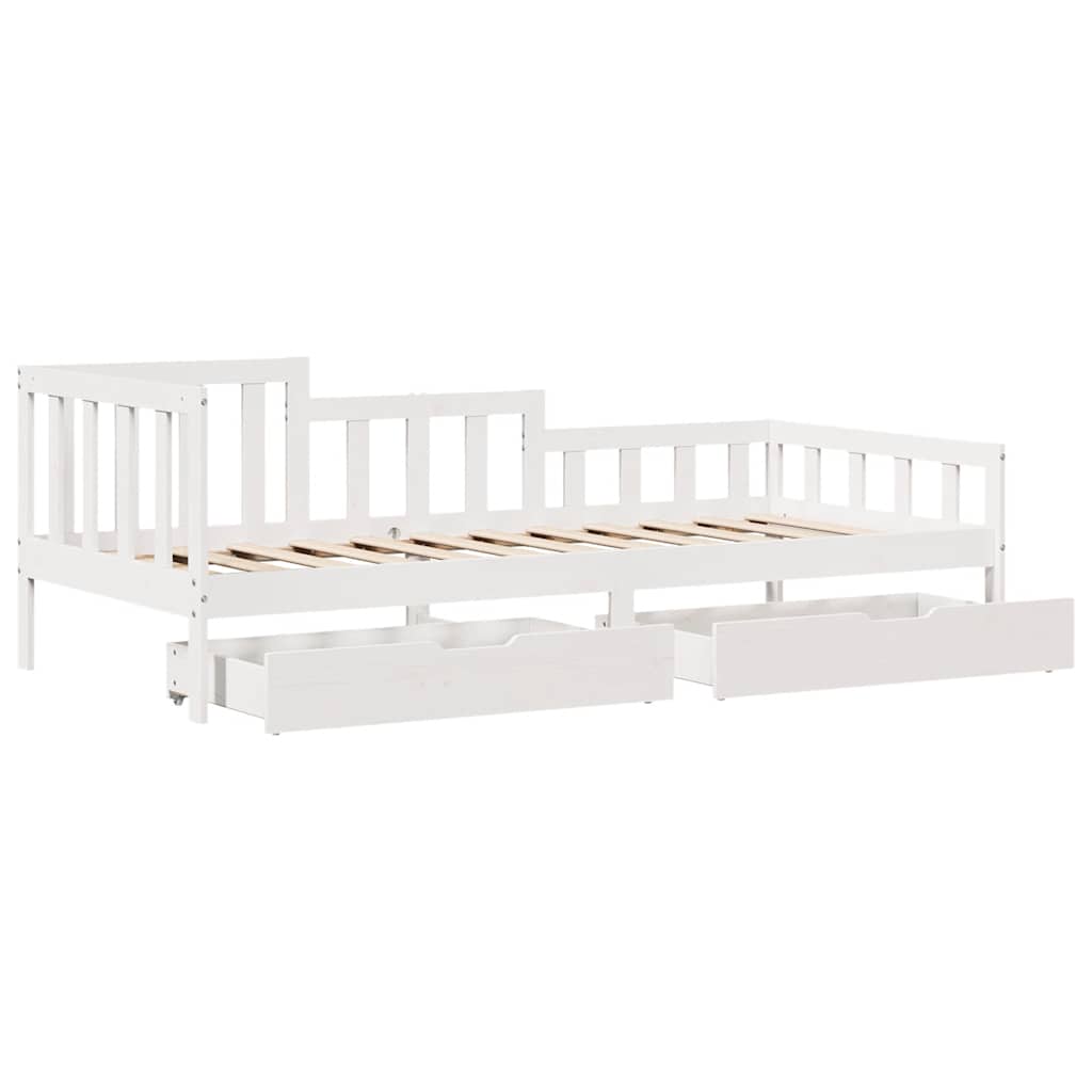 Slaapbank met lades 90x200 cm massief grenenhout wit