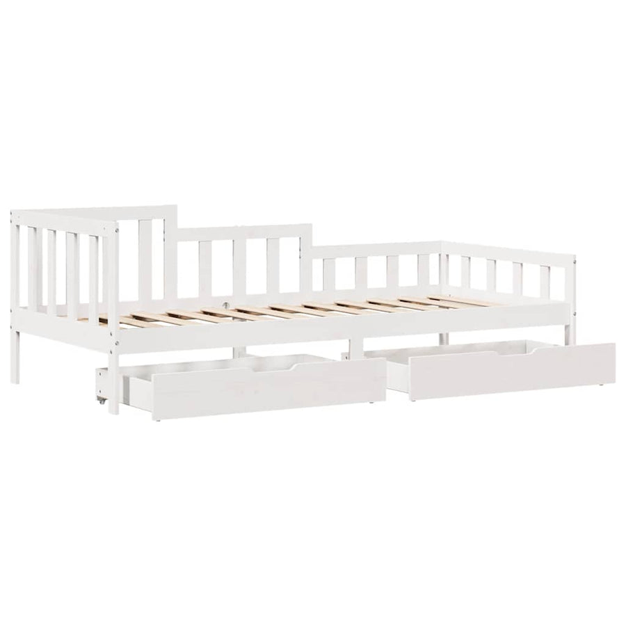 Slaapbank met lades 90x200 cm massief grenenhout wit