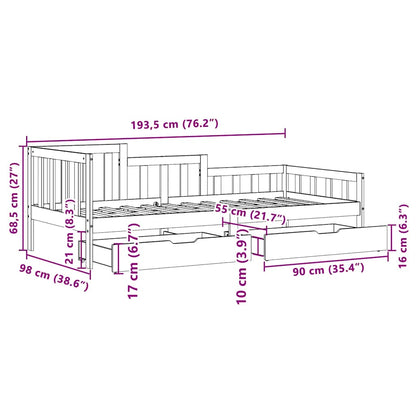 Slaapbank met lades 90x190 cm massief grenenhout